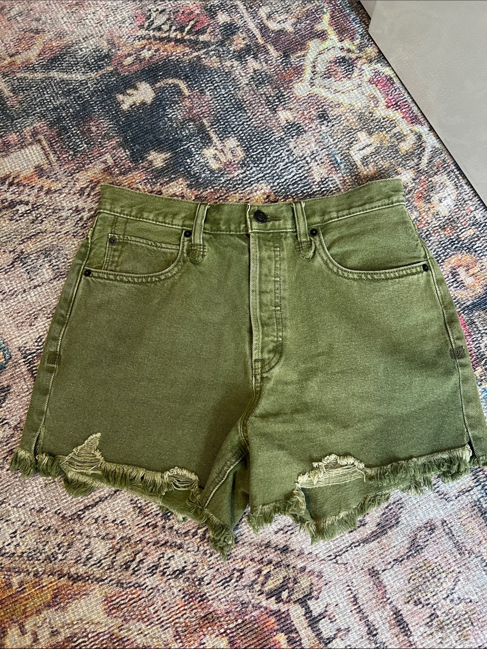 Free People Olive Green Frayed Hem Women’s Denim Shorts